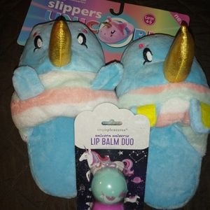 Kids Unicorn Slippers & Lip Balm